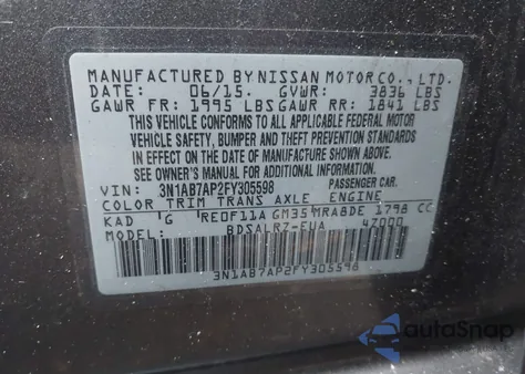 2015 Nissan Sentra Sr from USA, damaged, VIN 3N1AB7AP2FY305598